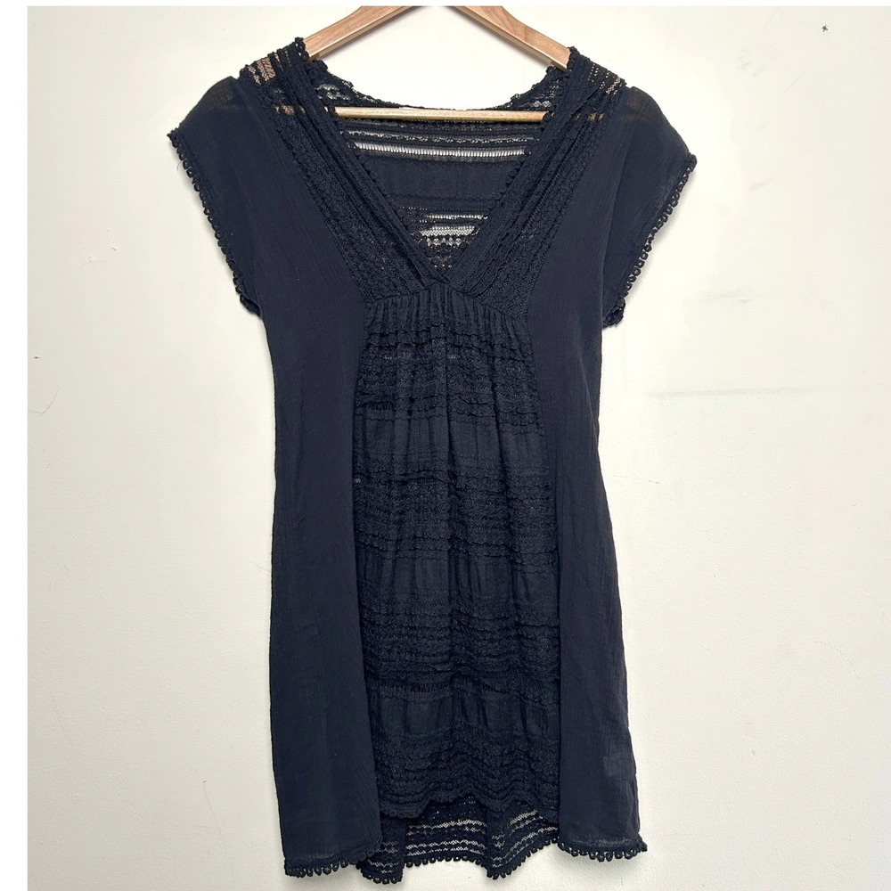 Robin Piccone Swim Coverup Beach S Black Boho Lace Mesh Ruffle Mini